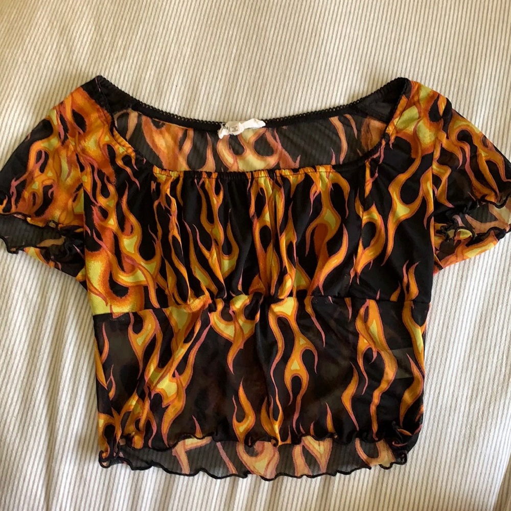 VINTAGE STYLE SHEER FLAMES CROP TOP!